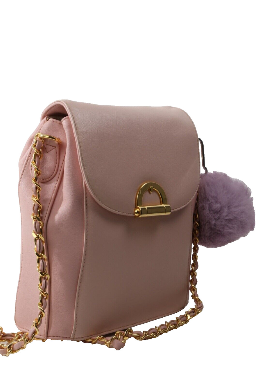 Vintage Pastel Pink Leather Bag Charm Chain Shoulder Bag